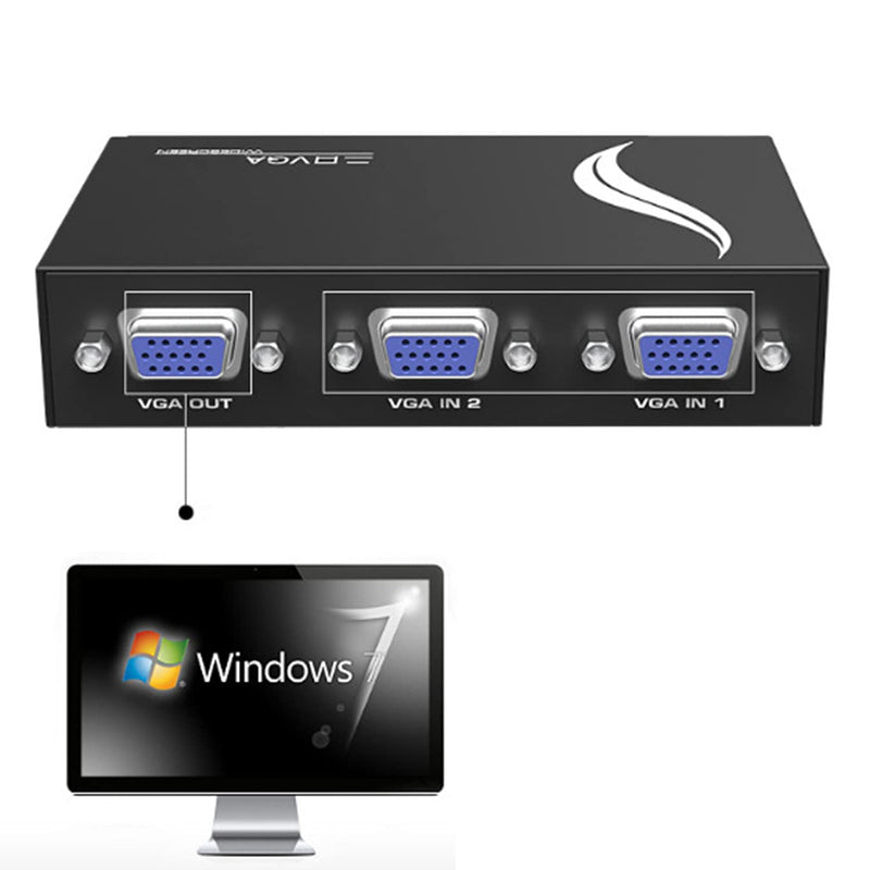 2 Port VGA Switch Video Selector Switcher Box 15 Pin VGA 2 in 1 Out Switcher Two Way VGA Video Switch for PC TV Monitor - Black