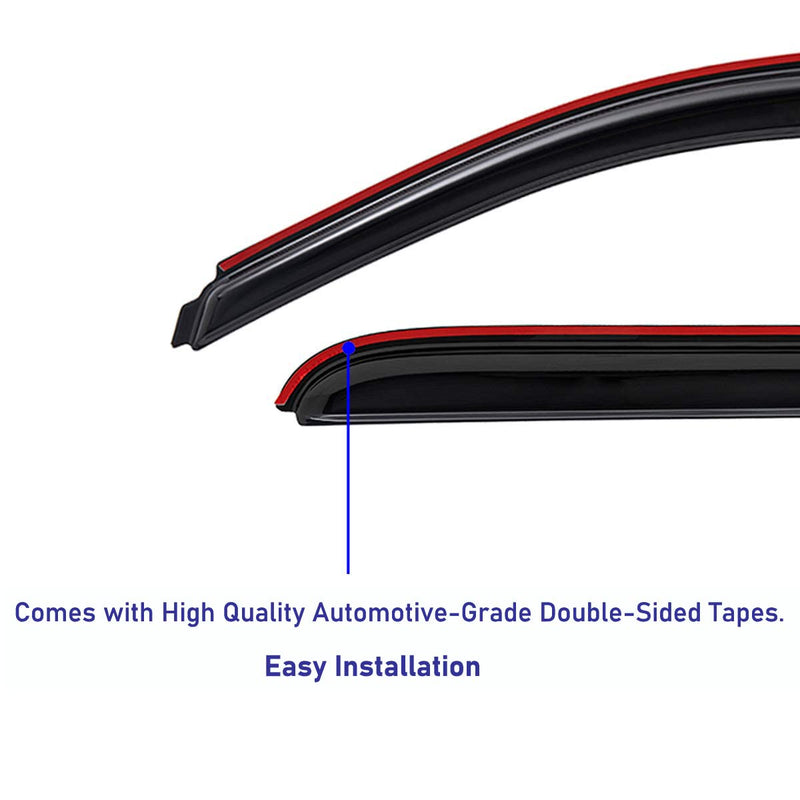WV194109 Extra Durable In-Channel Wind Deflector Visor Rain Guard, Fit 2009-2018 Dodge Ram 1500 Crew Cab, 2010-2025 Ram 2500 & 3500 Crew & Mega Cab, 2019-2024 Ram 1500 Classic Crew Cab, Smoke, 4-Pcs