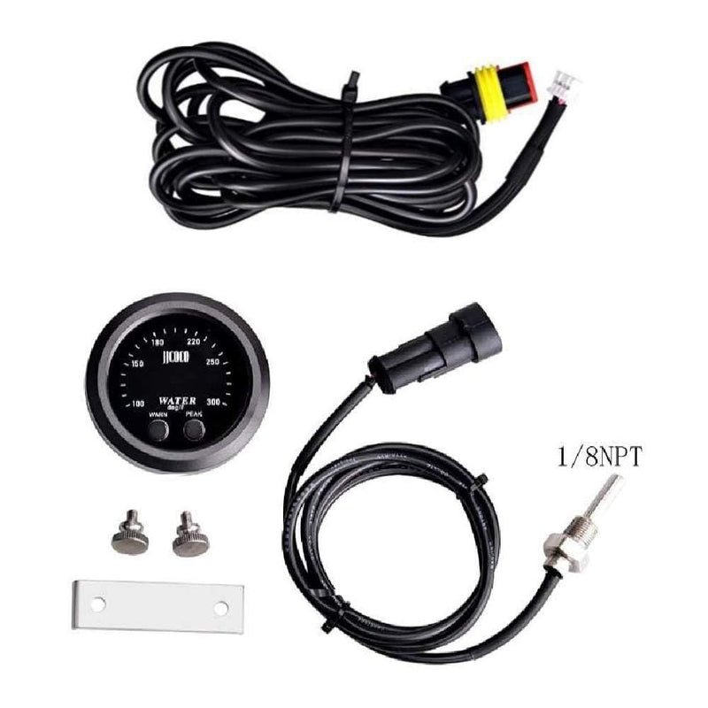 Universal 52mm Water Temperature Gauge with Alarm and 1/8 Npt Sensor Car Digital Meter Red Display Green Ambient Light Temp 100-300F(-17~187C) Green Water Temperature Gauge