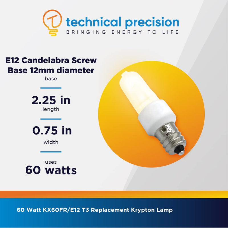 Technical Precision 60 Watt KX60FR/E12 JD Replacement Bulb 120V 60W T3 Krypton Replacement Bulb - Frosted - 2700K Warm White - 10 Pack