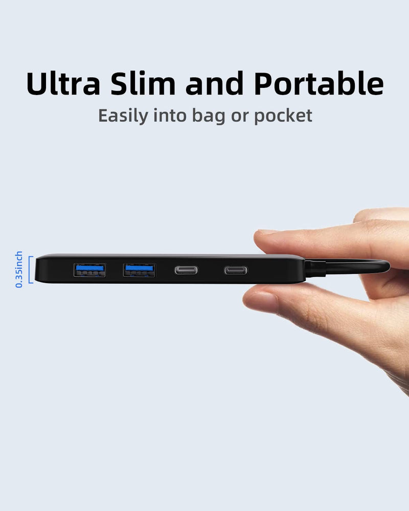 Dual USB C USB A 3.0 Hub: USB Hub 4 Ports with 2* USB-C 3.0 and 2* USB-A 3.0, Ultra Slim Portable USB Splitter Adapter for Laptop, PS4, Flash Drive, HDD, Xbox, Printer, Mouse, Keyboard, Computer 10cm