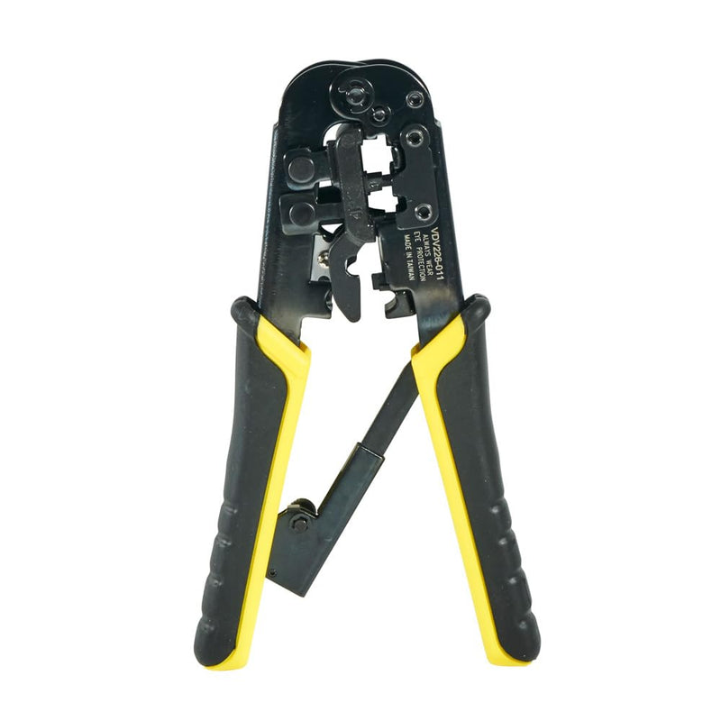 Klein Tools VDV226-817 Modular Installation Kit, Ratcheting Crimper/Stripper, RJ11/RJ45 Plugs, CAT5e Connector, for Voice/Data/Video