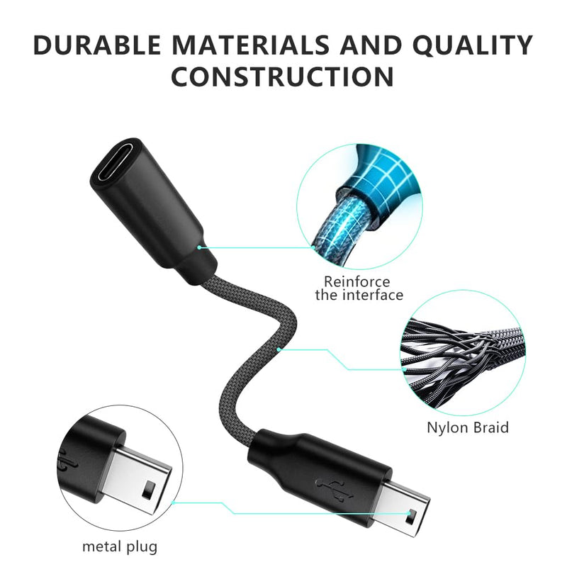 USB-C to Mini USB Adapter for TI 84 Plus CE/C Silver Edition, Braided Data Cable for Texas Instruments Calculators TI-Nspire CX/CX CAS/CX II/CX II CAS, TI-89 Titanium, TI-83/85