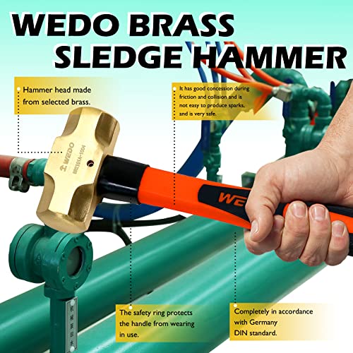 WEDO Brass Sledge Hammer With Fiberglass Handle, Die-Forged, Corrosion Resistant, DIN Standard, 1lb, 300mm, 12"