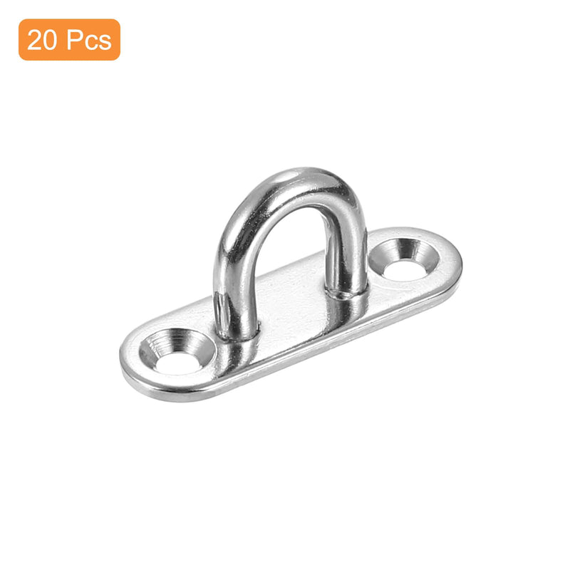 uxcell 20 Pcs Pad Eye Plate Hooks, 1.8 Inch 304 Stainless Steel Ceiling U Hook Marine Hanging Hook for Securing Hanging, Silver
