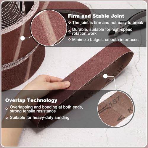 HARFINGTON 1-1/2 x 60 Inch Sanding Belts, 6 Pcs 36 Grit Aluminum Oxide Abrasive Belt Sander File Belt for Woodworking, Metal Polishing, Knife Sharpener 1-1/2 x 60 Inch(36 Grit)