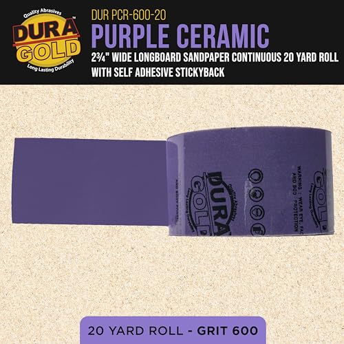 Dura-Gold 600 Grit PSA Purple Film Ceramic Longboard Sandpaper 20 Yard Roll