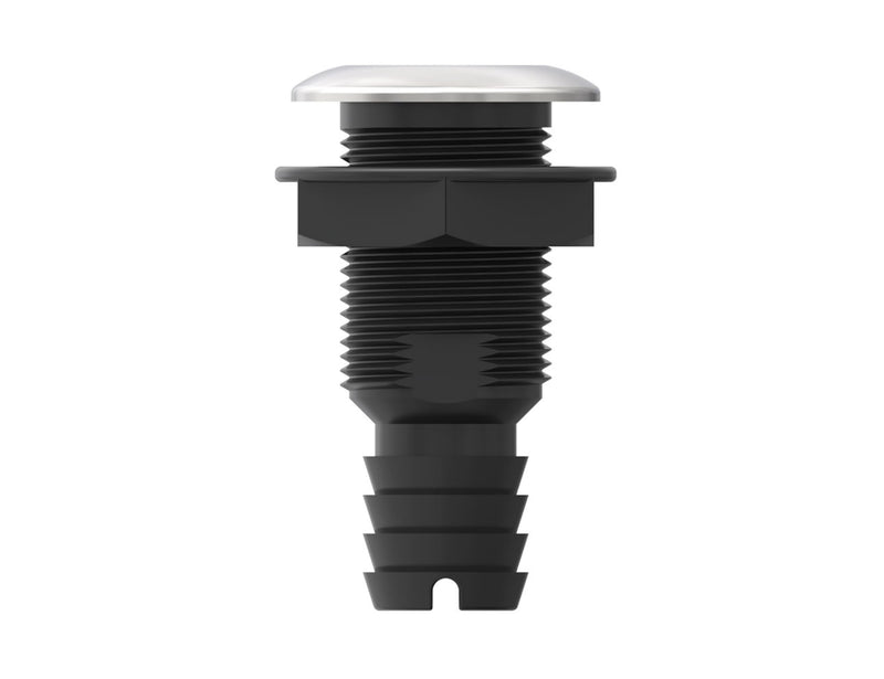 SEAFLO Thru Hulls Fitting Thru-Hull with Check Valve, 5/8”, 3/4”, 1”, 1-1/8”, 1-1/4”, 1-1/2”, or 2” Sizes, White/Black, Polypropylene/Nylon, 4-Year Warranty, (Choose Color, Size, and Pack Size) 1-1/2" 1-pack Stainless-Steel Capped