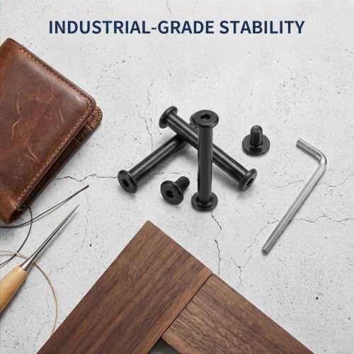 20 Sets M4 x 35mm Binding Post Screws, 304 Stainless Steel Black Oxide Screw Rivets with Hex Cap Nuts for Leather Craft, Furniture Repair, Bookbinding – Black