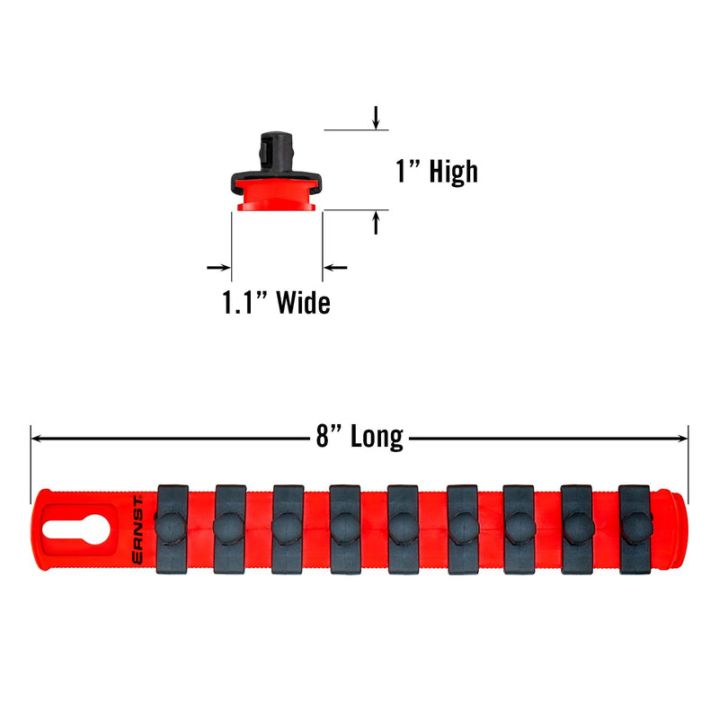 Ernst Manufacturing - 8411-Red-3/8 8411 8-Inch Socket Organizer with 9 3/8-Inch Twist Lock Clips, Red 3/8-Inch Twist Clips