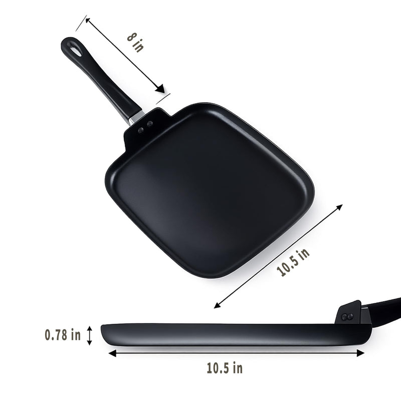 Nonstick Square Griddle Pan for Pancakes Eggs Bacon, 10 inch Family Breakfast Griddle. Aluminum Flat Top Griddle Pan for Gas Electric Stove, Even Heat Distribution Warp-Proof Easy Clean