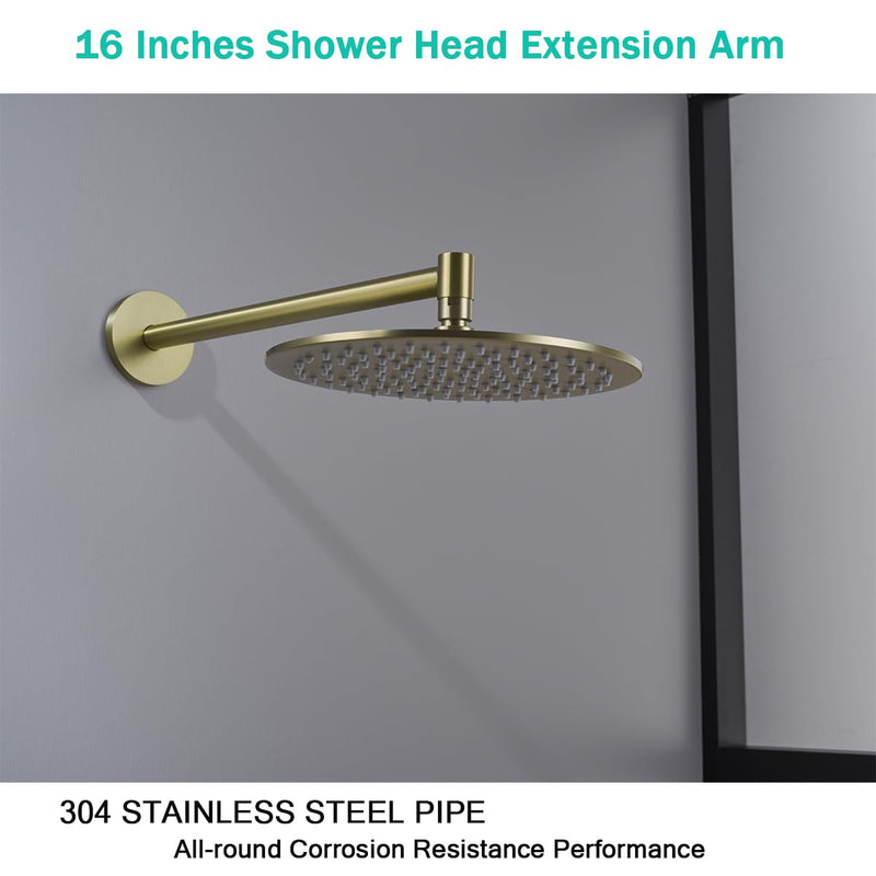 Shower Arm,16 Inch Rain Shower Head Extension Extender, With Flange and Teflon Tape, Made of Thicken Stainless Steel for Bathroom Rainfall Shower,Brushed Gold,SE-91088-16BG Brushed Gold(91088)