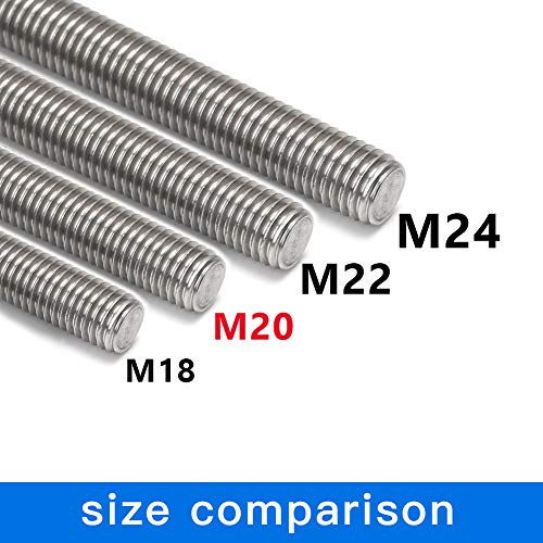 Feelers 304 Stainless Steel M20-2.5 Fully All Threaded Rod, Long Threaded Screw, Right Hand Threads, 250mm Length M20x250mm(1Pcs)