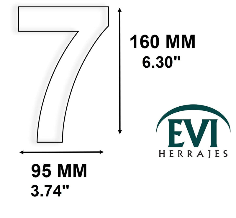 Exterior Adhesive House Number, Gate or Garage, 6.3” inch, Stainless Steel AISI 304, Adhesive Installation (Number 7), EVI Herrajes Number 7