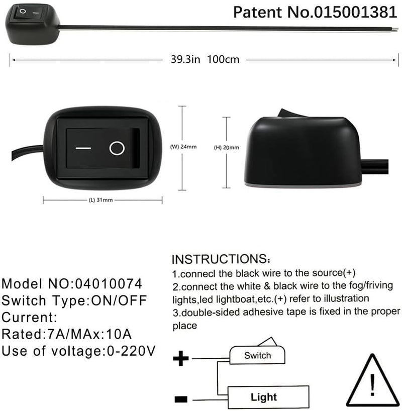 12V-220V/10A SPST Paste Type Button Switch with 1m Wire,Water Drop Shape Off/ON Switch for Fog Driving Lights,Neon Lights,LED Light Bar Black-1m wire