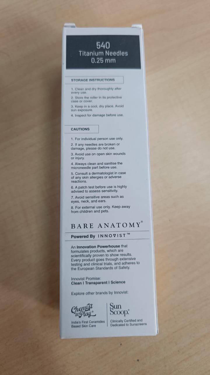 Bare Anatomy Derma Roller for Hair Growth | 0.25 mm with 540 Titanium Micro Needles | Stimulates Hair Follicles & Improves Scalp Circulation