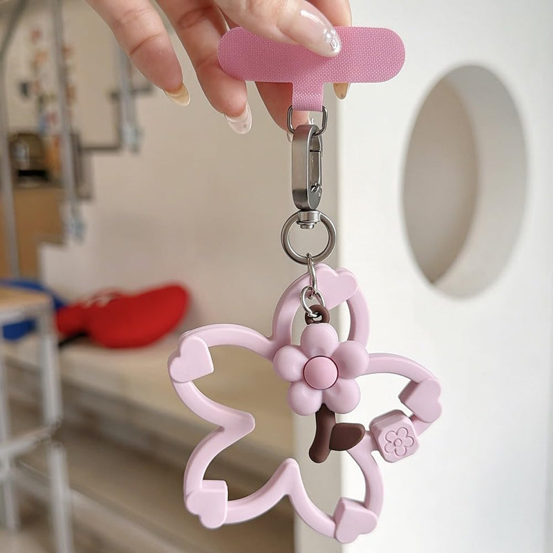 XZC Cute Floral Silicone Phone Charm Wrist Strap, Cherry Blossom Flower Pendant Keychain Lanyard, Colorful Anti-Drop Wristband Sakura Pink