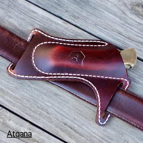 Leather Knife Sheath for Belt (Premium Leather) - Knife Holder for Belt with Side Draw Pocket for Folding Knife and EDC Gear (Extra Dark Brown) by ATQANA®