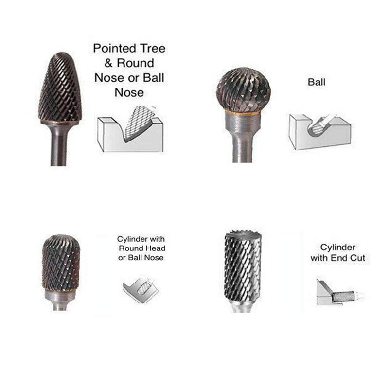 8pcs Carbide Rotary Burr Set, Double Cut 1/4''(6.35mm) Shank Solid Carbide Rotary Burr Set for Die Grinder Drill for Woodworking,Drilling, Metal Carving, Engraving, Polishing by YEEZUGO