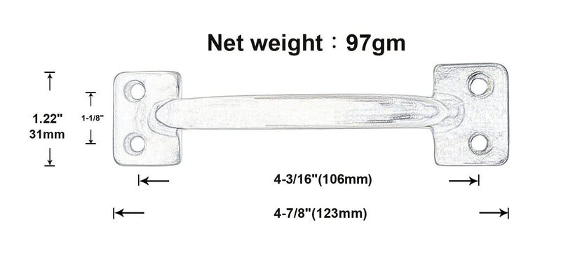 QCAA Soild Brass, 4-7/8",Heavier Sash Lift Pull, Traditional Type, Polish Brass, 2 Pack, Made in Taiwan Polished Brass