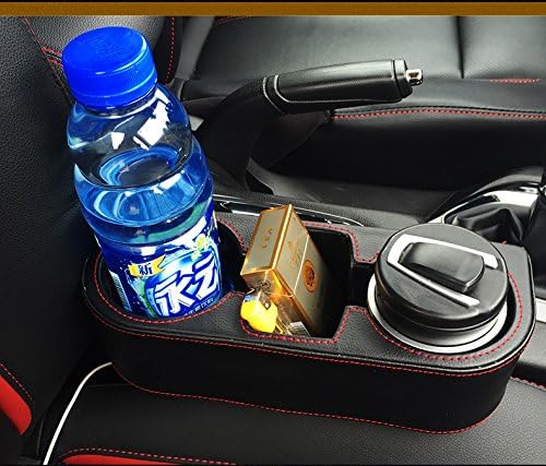 Car Cup Holder, Auto Cup Drink Holders，Multifunctional Auto Front Seat Organizer with PU Leather Cover, Gap Filler Storage Box Coin Bucket Console Side Pocket Cell Mobile Phone Holder (Black) Black