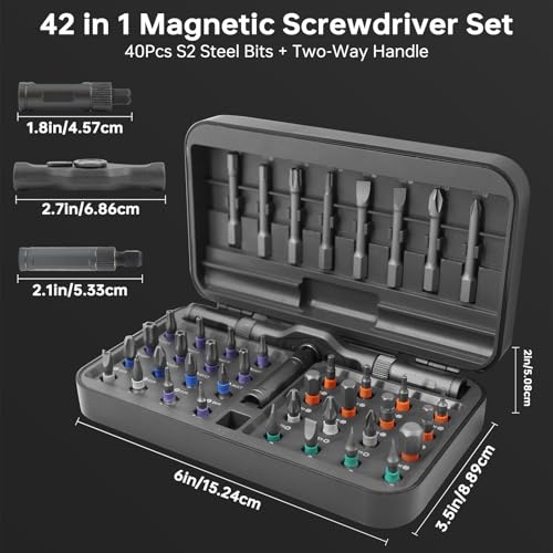 42 in 1 Magnetic Screwdriver Set with Ratchet Handle, Multi Bits Repair Tool Kit for Computer, Furniture, Bike, Watch & DIY, Compact & Portable with Storage Case 42 In 1