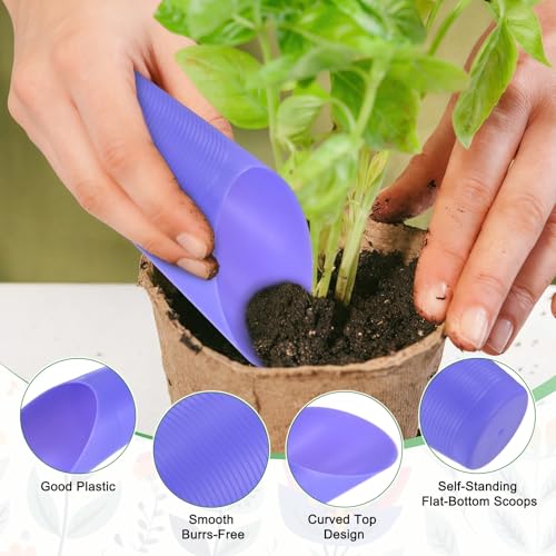 M METERXITY 18-Pack Bonsai Soil Scoops, Plastic Garden Soil Scoops Bucket Shovel Potting Scoopers for Transplanting/Flower Planting/Plant Succulent, Colorful Small Gardening Tools [Purple]