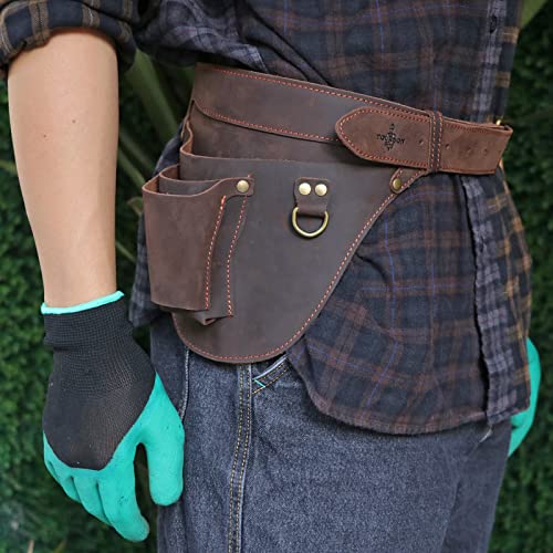 TOURBON Leather Tool Belt Gardener Florist Farmer Tools Holster Waist Pouch