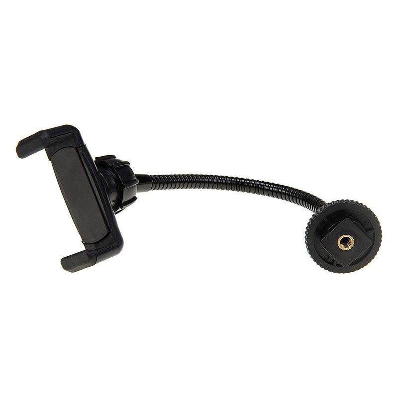 Fotodiox Cell Phone Mount w/Gooseneck Tripod/Hot Shoe Adapter - Universal Phone 1/4" Tripod Mount Clamp for Smartphones, 2.2-4" Wide Adjustable