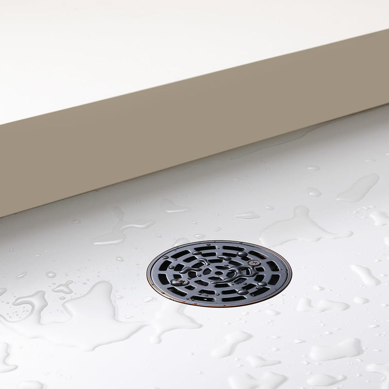 RANDOM Round Shower Drain SUS304 Stainless Steel Oil Rubbed Bronze Shower Drain 4 inch with Adjustable PVC Base Flange,Shower Floor Drain with Removable Cover Grid Grate A-oil Rubbed Bronze-4″ Round With Base Flange