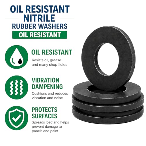 5/16" ID x 1" OD x 1/8" Oil Resistant Nitrile Rubber Flat Washers for Motorcycle ATV UTV Mount Bolts, Battery Trays, Fairings, Skid Plates & Vibration Isolation (12) 12