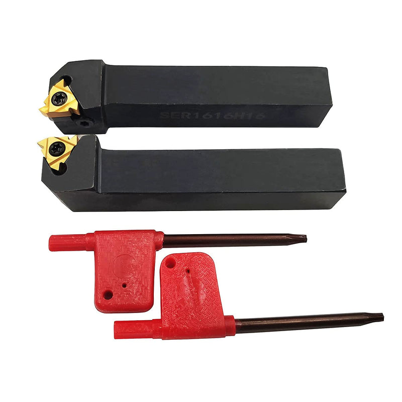 5/8" 2PCS CNC Lathe Carbide Indexable Threading Turning Tool Holder SER1616H16 + SEL1616H16 with 2PCS 16ER/IR AG60 BP010 Indexable Carbide Turning Insert Blade