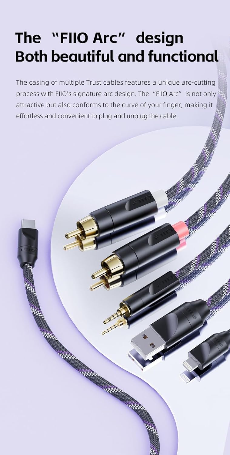 FiiO Trust Series USB-C to USB-C OTG Digital Audio Cable, Silver-Plated OFC, Supports HiFi Audio & Charging, Compatible with DAC/Amp, DAP, Smartphone and Tablet (2.6ft) 2.6ft