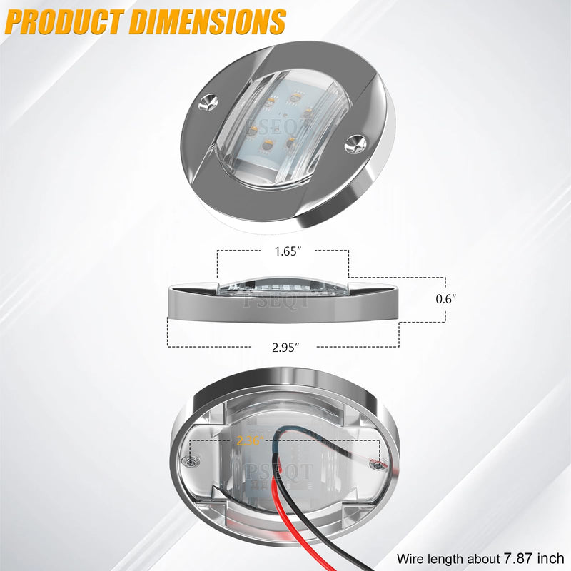 PSEQT 6LED RGBW Boat Courtesy Lights, 4-color 3'' Round Waterproof Marine Interior Deck Transom Stern Navigation Lights for Pontoon Fishing Boat Bass Sailboat Kayak Yacht (Pack of 4) Pack of 4