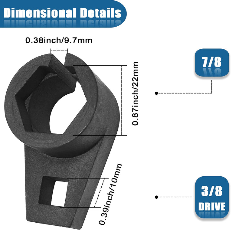Automotive O2 Oxygen Sensor Socket Offset Wrench Remover Tool, 3/8-Inch Drive, 7/8-Inch (22mm), Wire Gate Accesses Sensor from Side, Preventing Damage to Wires, Universal for Most Models