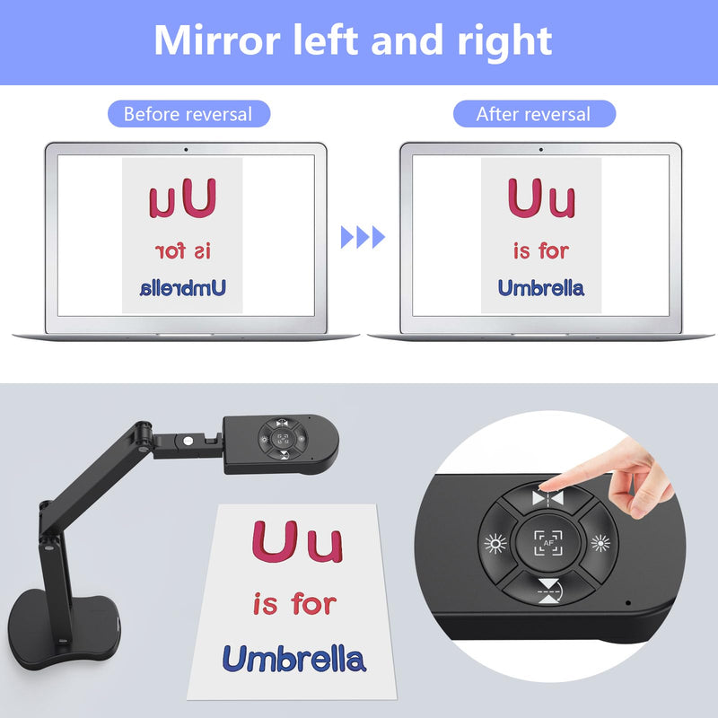 THUSTAR 8MP Document Camera & Webcam 4K with Dual Microphones, USB Visualiser A3-Size, 3-Level LED Lights, Image Invert Function, Fold, for Live Demo, Distance Education -Windows, macOS and Chrome OS