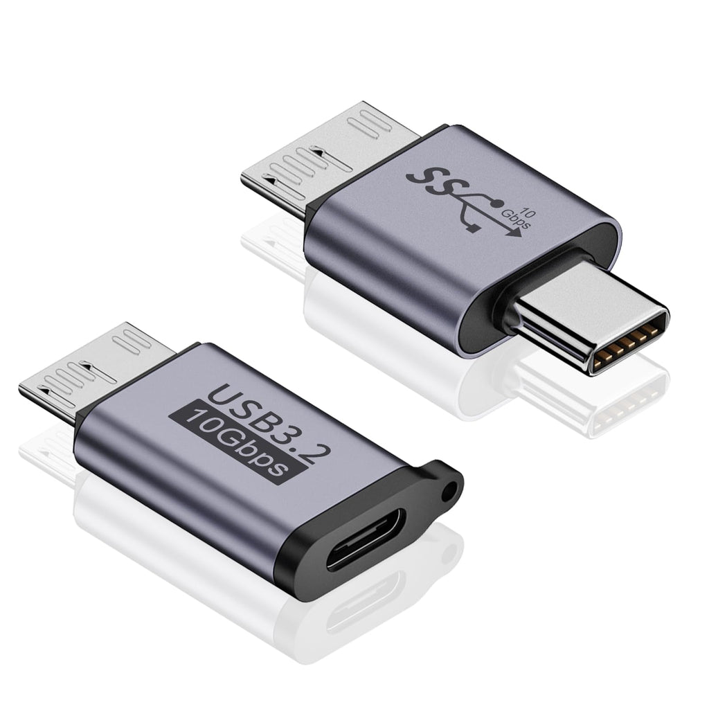 Poyiccot USB C to Micro B Adapter (2 Styles), USB C Male to Micro B Male Adapter+USB C Female to Micro B Male Adapter, 10Gbps USB C 3.2 to Micro B Data Charging Adapter for External Hard Drives Cable USB C to Micro B Adapter Grey