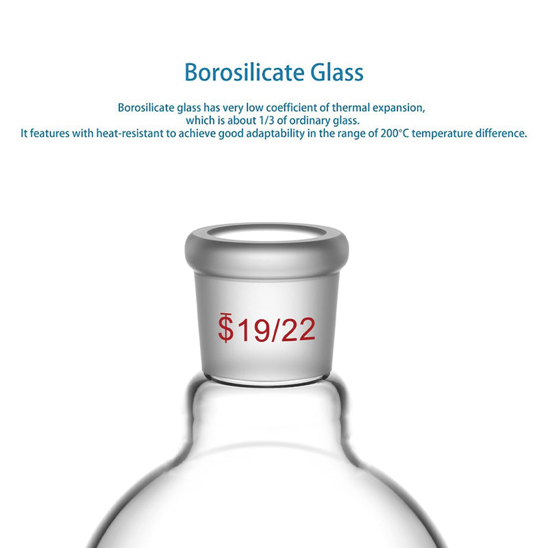 StonyLab Borosilicate Glass 250mL Heavy Wall Single Neck 1 Neck Round Bottom Flask RBF, with 19/22 Standard Taper Outer Joint - 250mL 250 ml