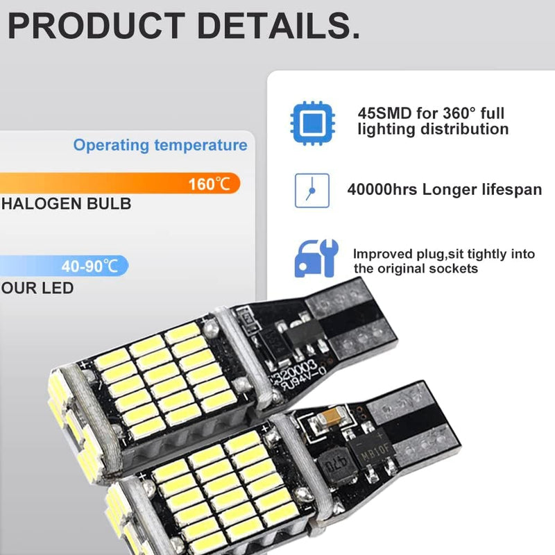 921 LED Bulb Reverse Light,921 912 906 W16W T15 LED Bulbs,Non-polarity Upgraded 921 Bulbs and 6000K High Bright （Pack of 2）