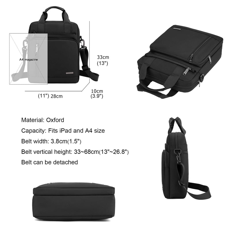 Men's 13-inch Laptop Messenger Bag Oxford Large Shoulder Bag Business Waterproof Casual Black Crossbody Bag for Work Travel Outdoor