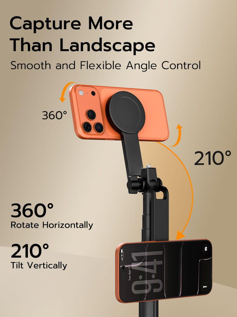 69" Magnetic Tripod for iPhone with Magnetic Light (MPT-04) | Selfie Stick with Magnetic Selfie Light & Remote, Extendable Tripod, Vlogging Kit for Magsafe iPhone/Android Video Recording