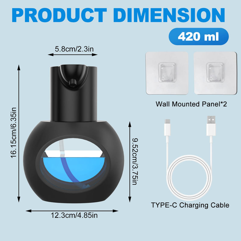 Automatic Foaming Soap Dispenser 15oz/420ml Foaming Hand Sanitizer Touchless Wall Mount with 4levels Adjustable Free Touch Electric Soap Dispenser Rechargeable with Sensor for Kitchen Bathroom Black 1