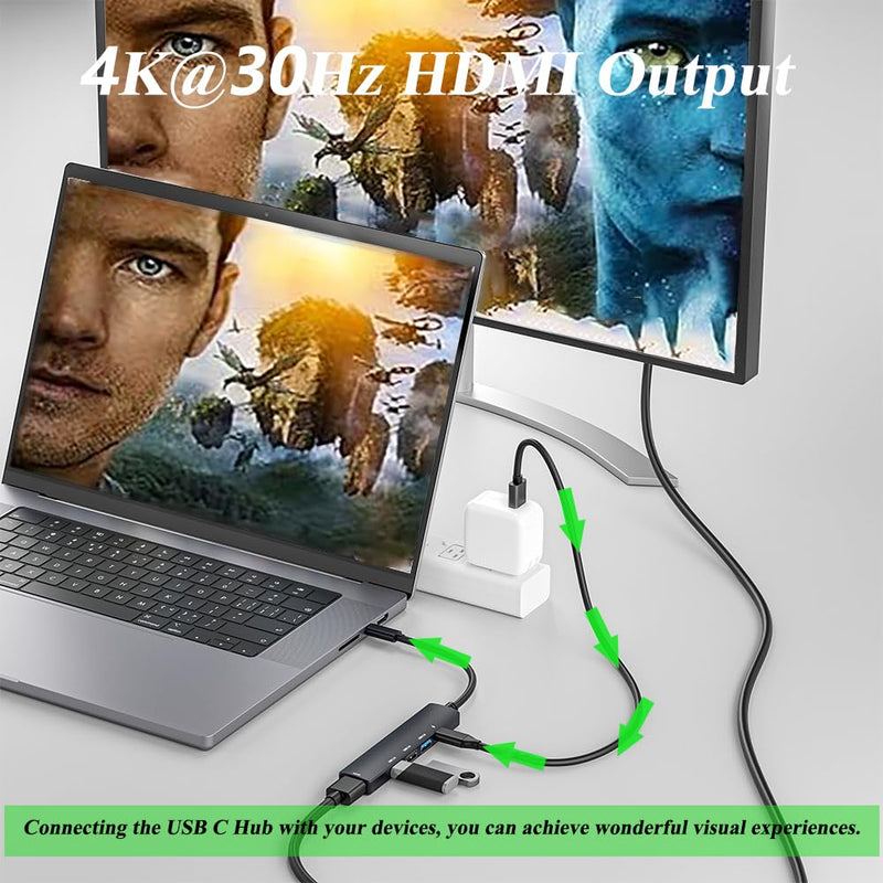 5 in 1 USB C Hub with 4K HDMI, PD 100W Fast Charging Type C Adapter, Multi-Port USB C Converter Compatible with Windows, MacOS, Linux sysytem; Support MacBook Air/Pro/ M1/ M2, Chromebook, XPS