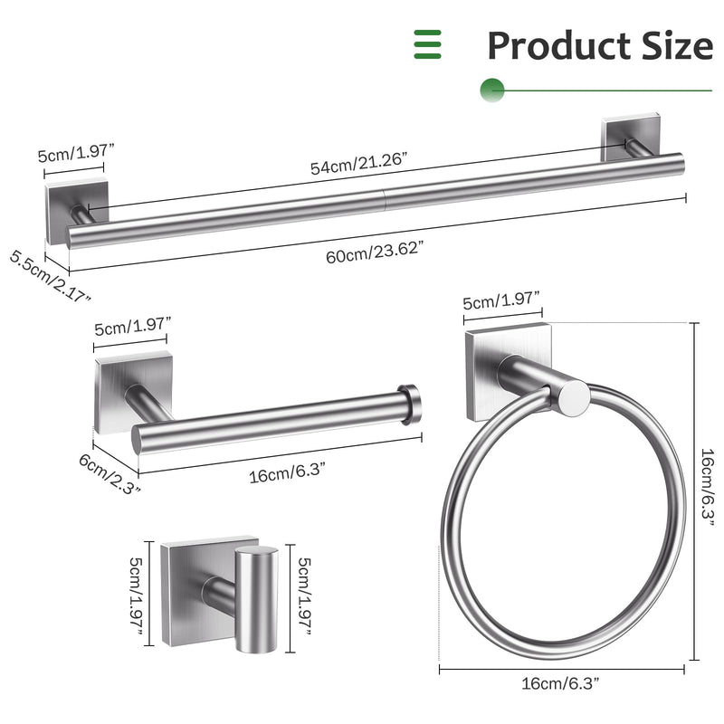 5 Pieces Brushed Nickel Towel Bar Set,Towel Racks for Bathroom Stainless Steel Wall-Mounted Bathroom Hardware Accessories Set 23.6 Inch Towel Holder