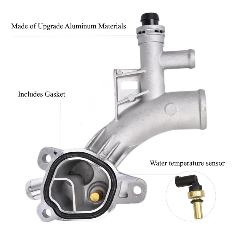 Upgraded Aluminum Coolant Housing Water Outlet 25193922 902-846 Engine Coolant Water Outlet Compatible with 2011-2020 Chevy Cruze Sonic Trax Volt Encore 1.4L