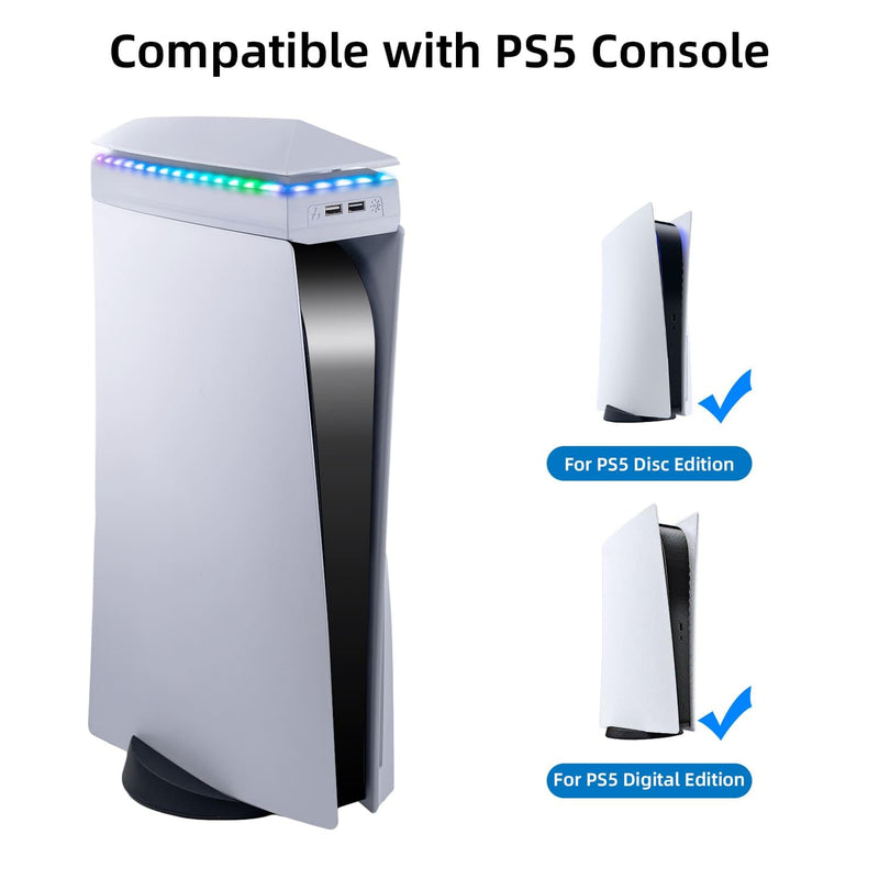 Mcbazel Cooling Fan for PS5 with RGB Light＆Dust Cover, 3-Speed Adjustable Fan, Top Mount PlayStation 5 Cooling System with 2 USB 2.0 Ports, Low Noise Fan Cooler for PS5 Disc/Digital Edition Console