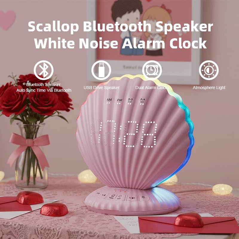 Loud Alarm Clock for Heavy Sleepers - Portable Bluetooth Speaker with White Noise Machine, RGB Night Light with Music Sync, Digital Clock for Bedroom Decor, Ideal Gift for Teens Adults (Pink)