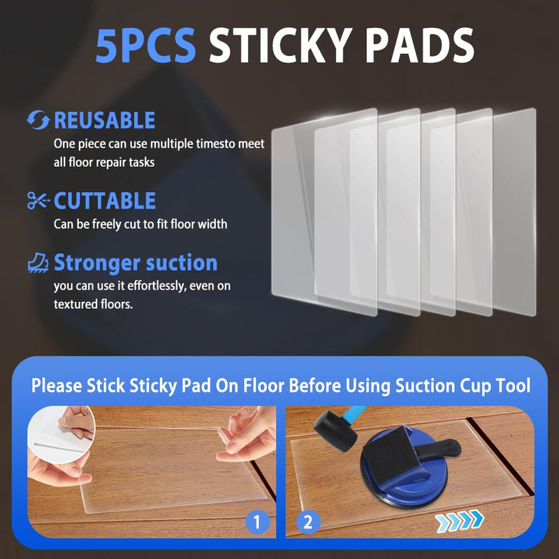 Heavy Duty Floor Gap Fixer Tool, Professional Vinyl Floor Gap Repair Tool for Laminate Flooring, 45° Striking Surface & Enhanced Suction Cup, Includes 5pcs Extra Sticky Pads