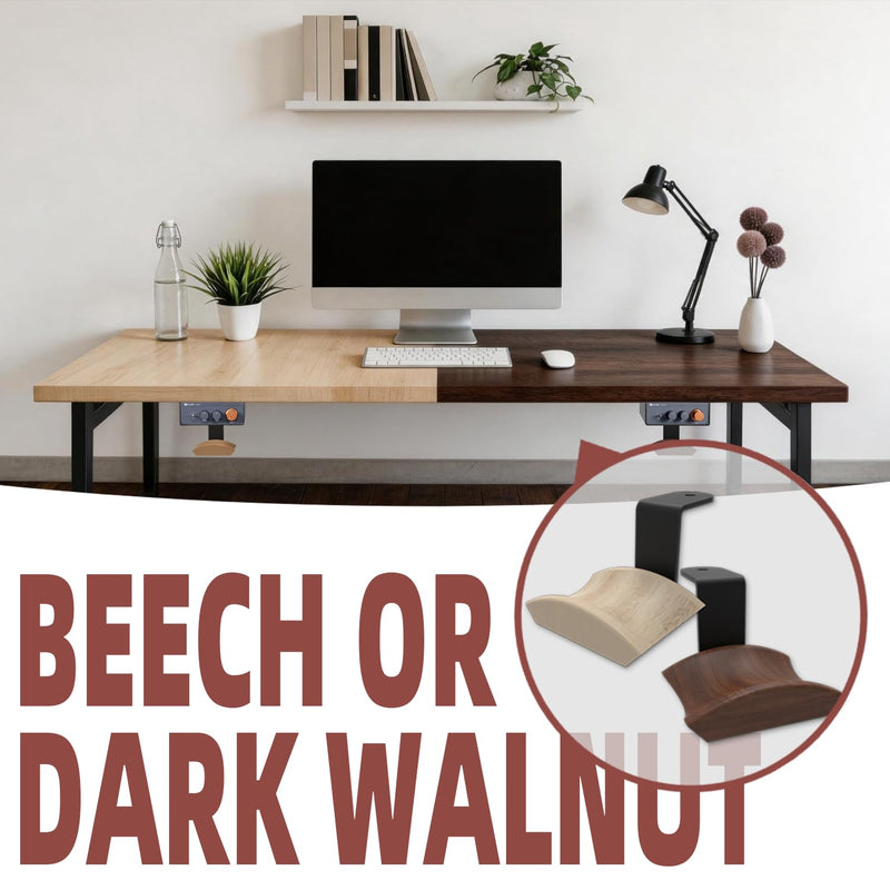Under Desk Mount for Fosi Audio BT20A Pro with Walnut Wood Headphone Hanger, Metal Amplifier Bracket Shelf for Compact Stereo Amp, Desk Organizer Holder, Black