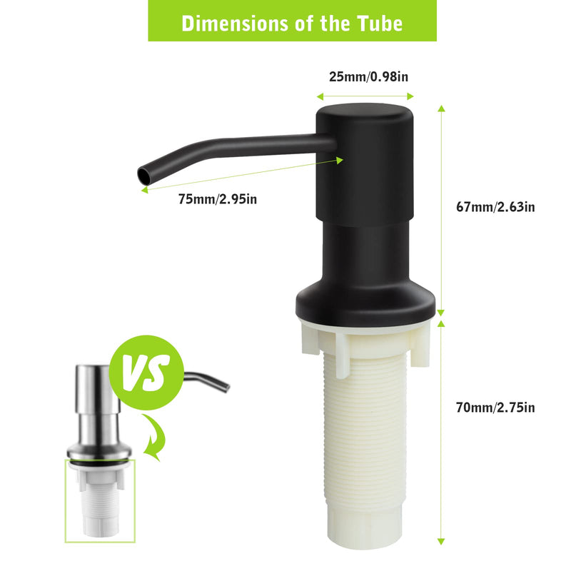Soap Dispenser for Kitchen Sink, Built in Kichen Sink Soap Dispenser, 47" Extension Tube kit, Soap Dispenser Pump, No Need More Refills, Black (2 Scrub Sponges)